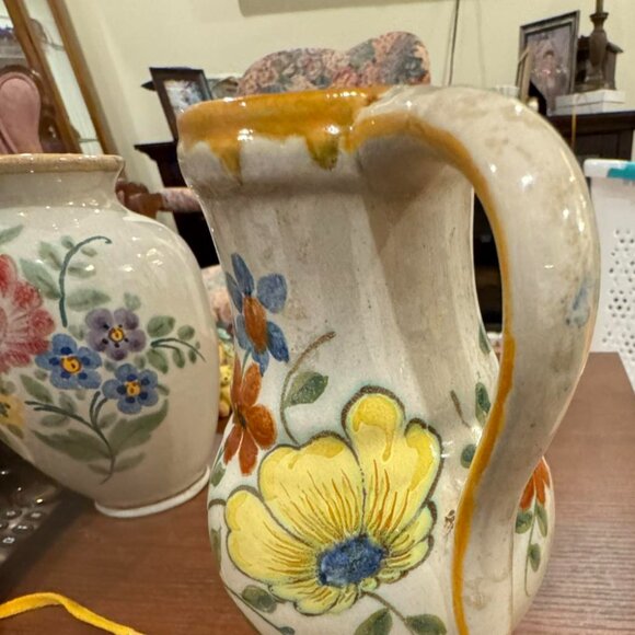 Vintage Gouda Holland Hand Painted Pitcher Vase with Floral Pattern - Picture 4 of 6